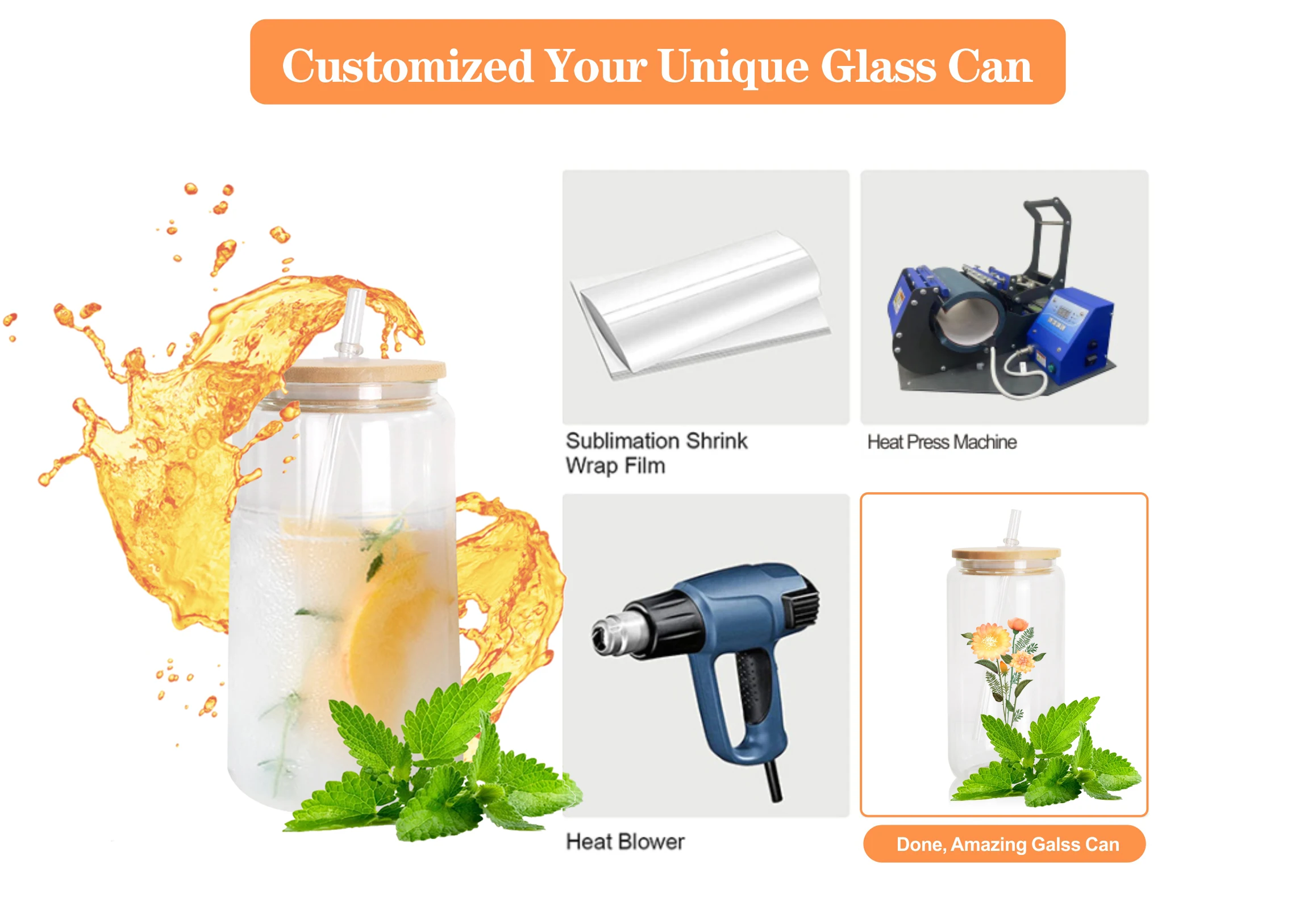 Hot Sale US Warehouse 12oz 16oz  Frosted clear coffee soda shaped beer can glass cup Sublimation jar with bamboo  lid