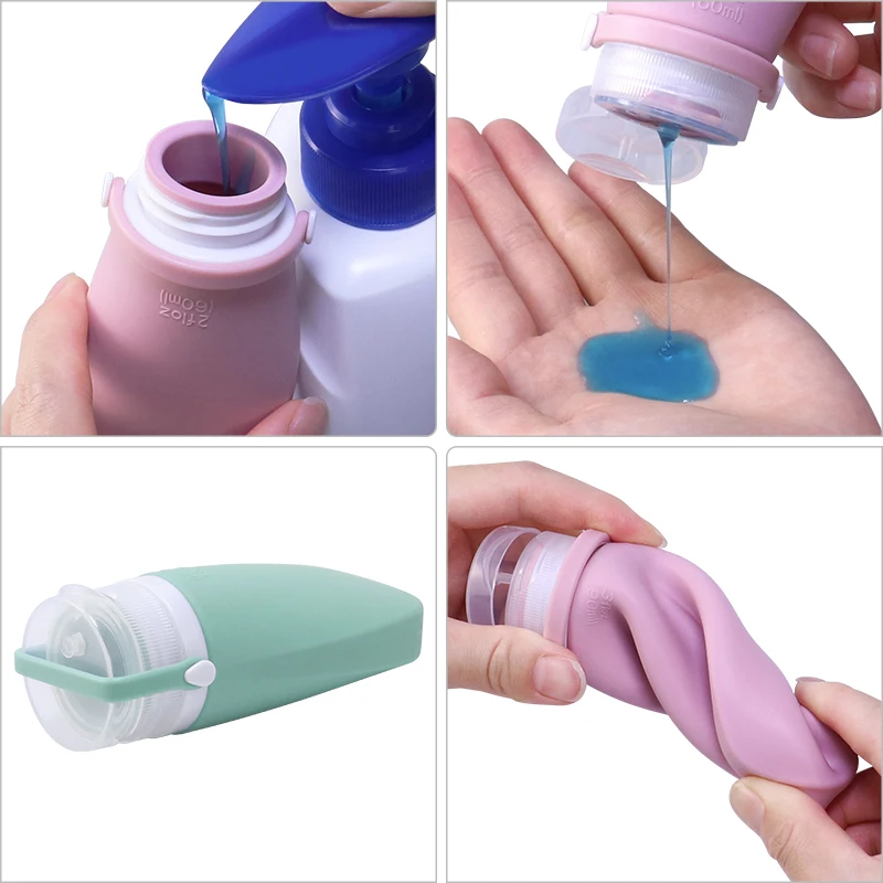 90ml/100ml Empty Leakproof Squeeze Airplane Silicone Travel Cosmetic Packaging Bottle Container Travel Set Kit for Liquid Travel
