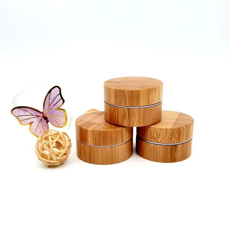 Natural bamboo skin care cream jar with aluminum inner facial mask container wooden cap lid 15g 20g 30g 50g 80g 100g 150g 200g