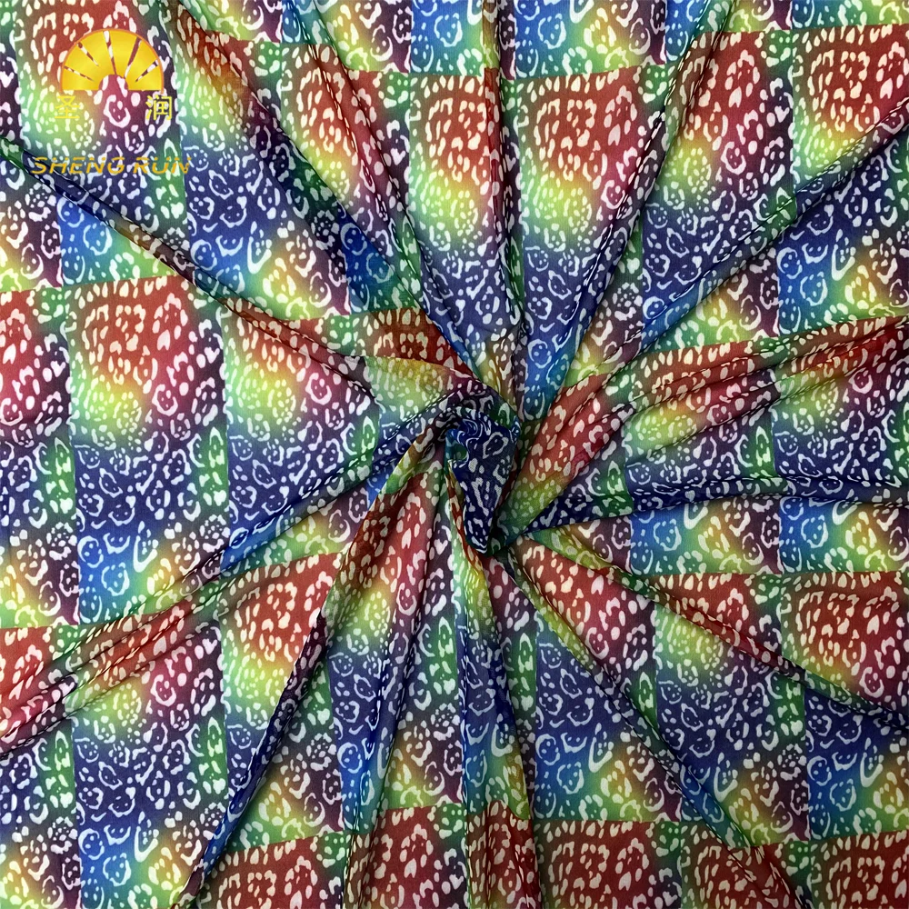 No MOQ Hot Selling Custom 100% Polyester Digital Printing Stretch Knitted Mesh Fabric