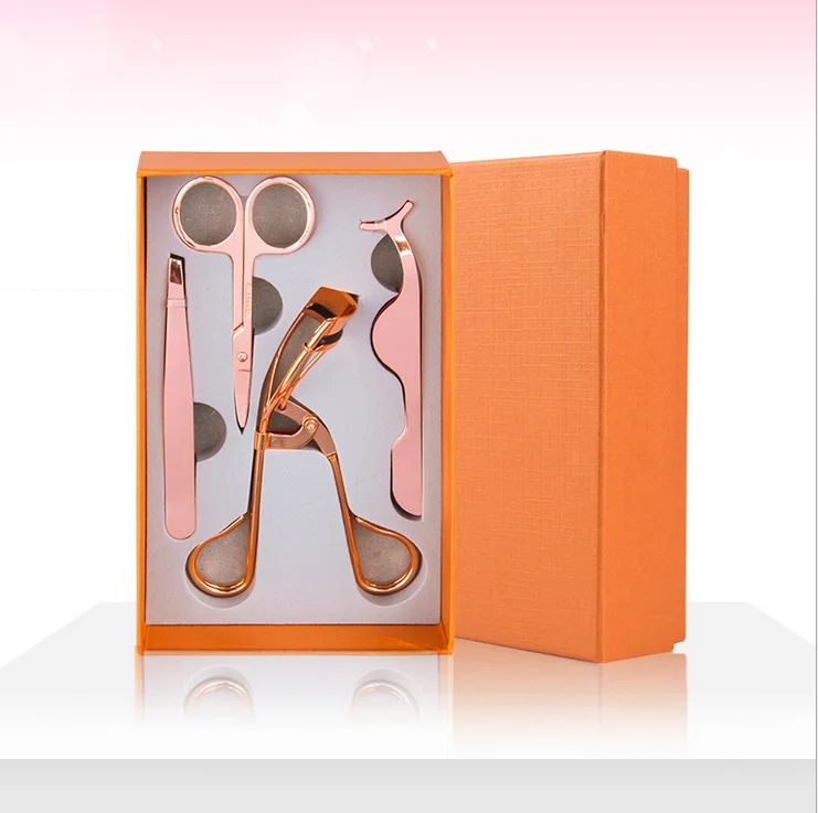 New arrival wholesale four colors stainless lashes tool eyelash curler rose gold eyelash tweezer set applicator