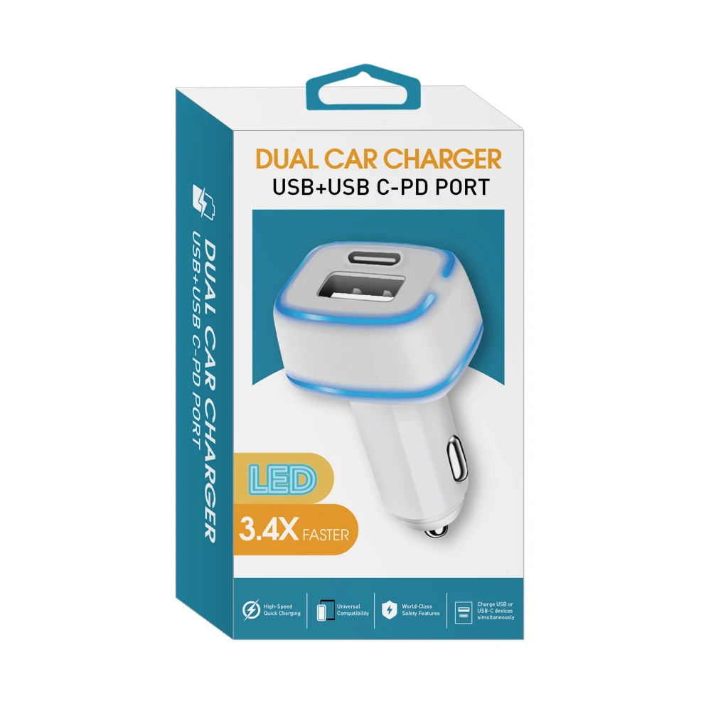 Dual Usb Car Charger Adapter with Led USB C Car Charger Type C Car Charger for iPhone 12
