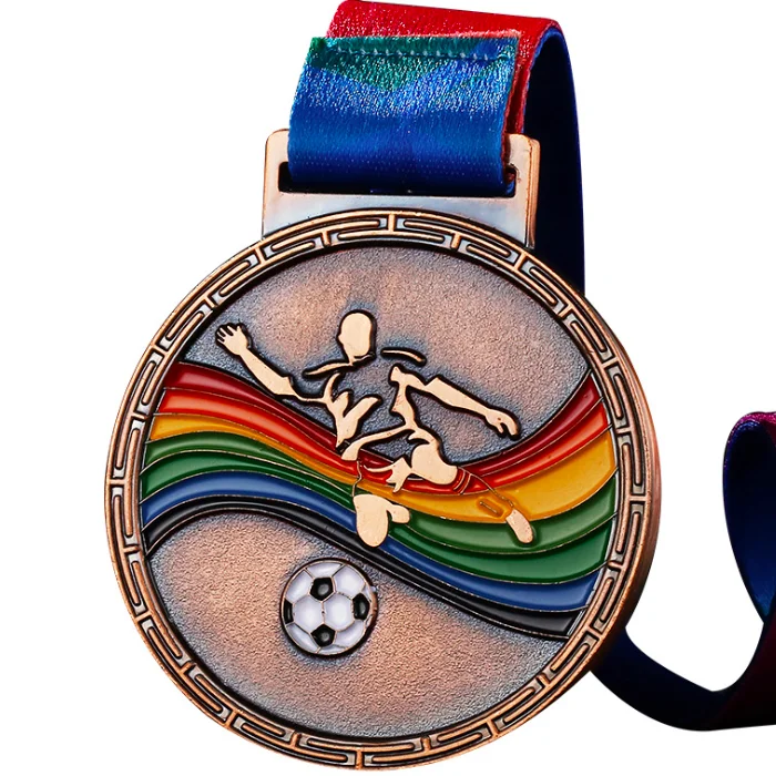 3D Designs Soft Enamel Award Medals Football Sports Marathon Running Medal With Ribbon