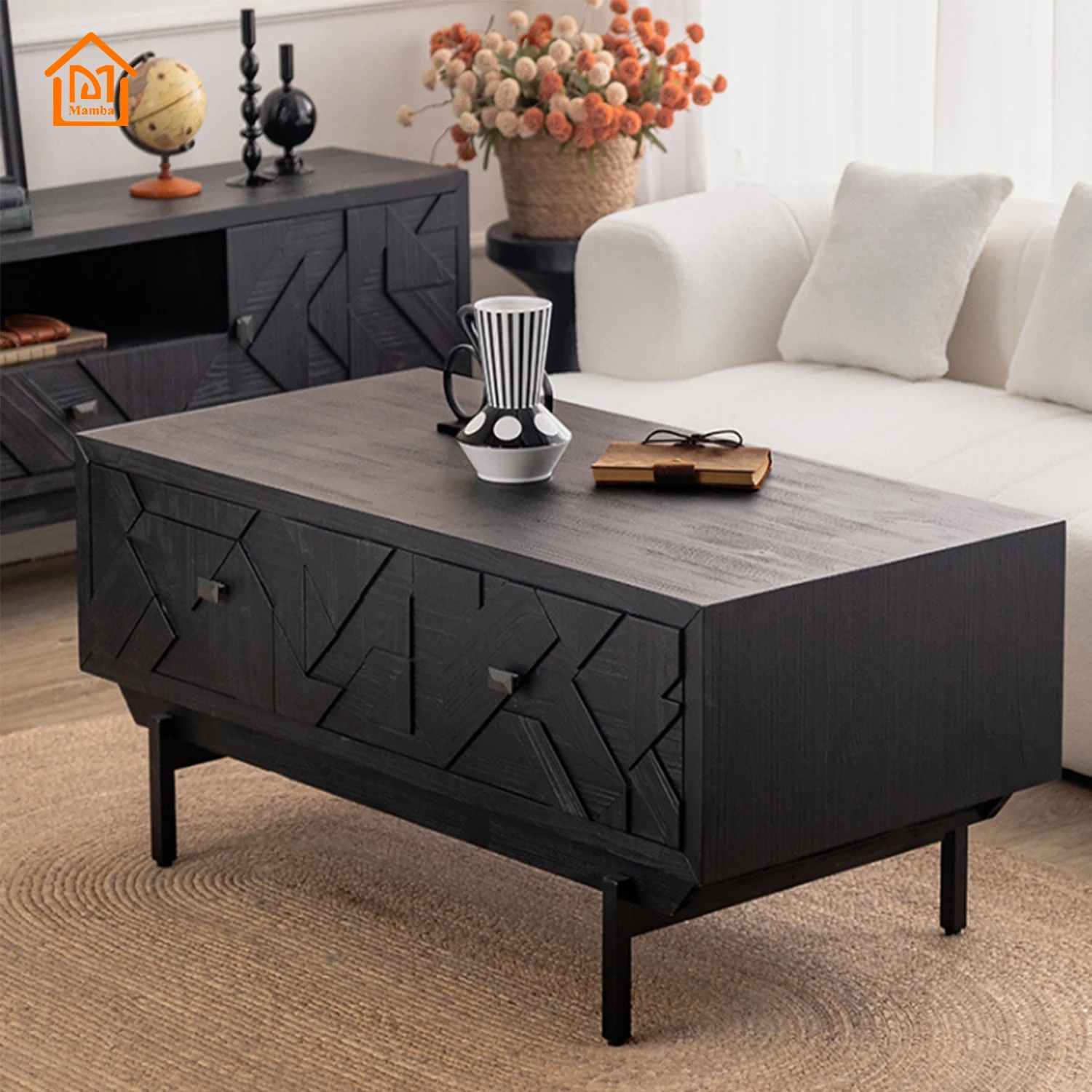 Mamba 2024 Spot goods Rustic Home Wooden Storage Cabinet Farmhouse Vintage Living Room With 4 Doors And 4 Drawers