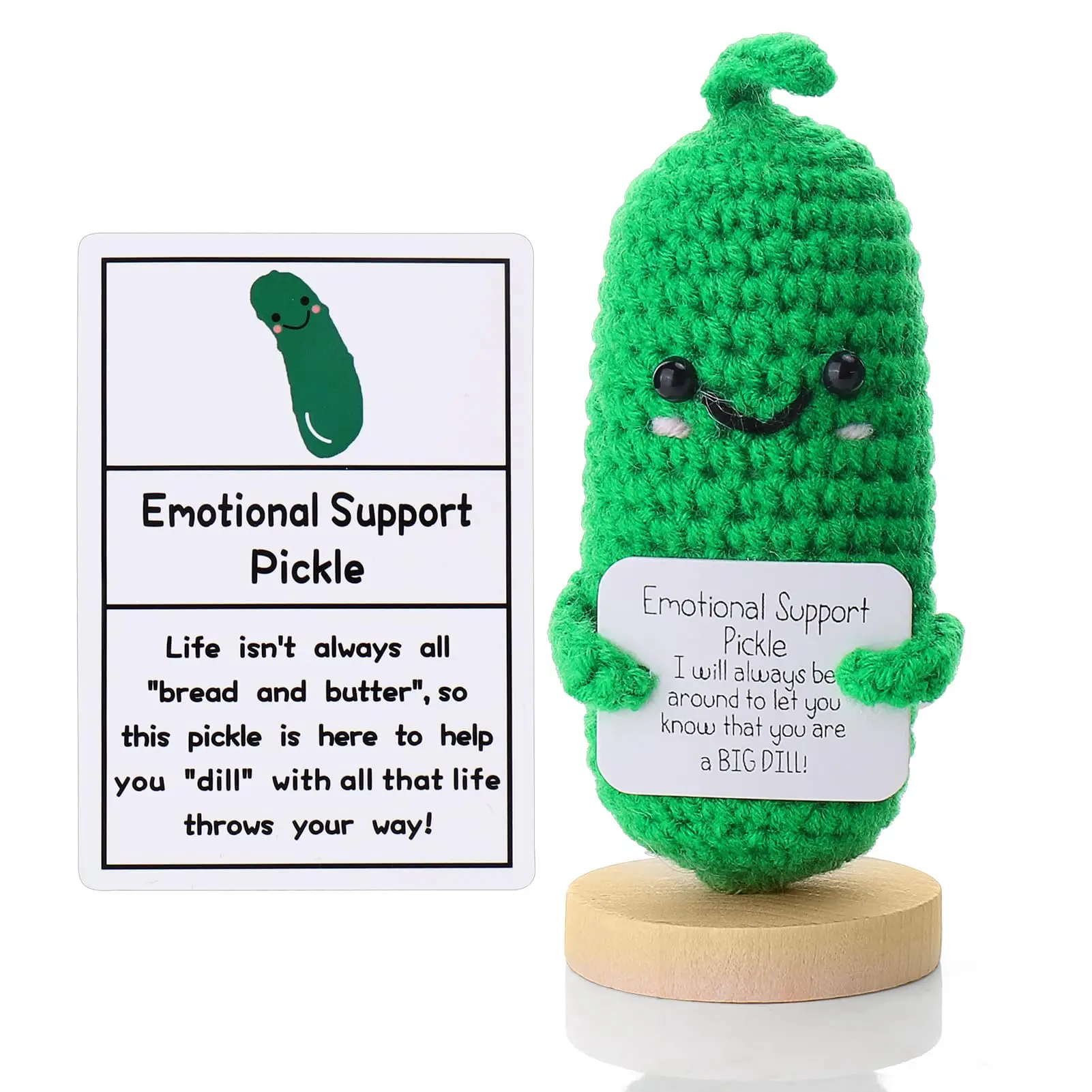 Emotional Support Pickle Family Cute Handmade Emotional Support Plush with Positive Words Encourage Ornament Crochet Cucumber