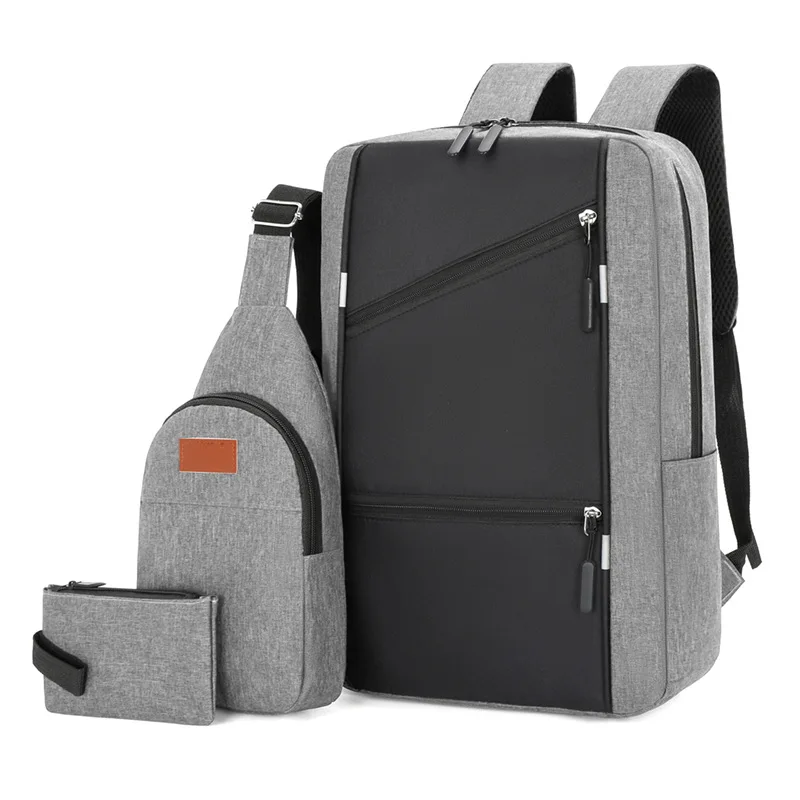 3PCS Set Men Laptop Business Backpack Bags Large Capacity Multi Pockets Anti-theft Mochila Knapsack With USB Charging Port