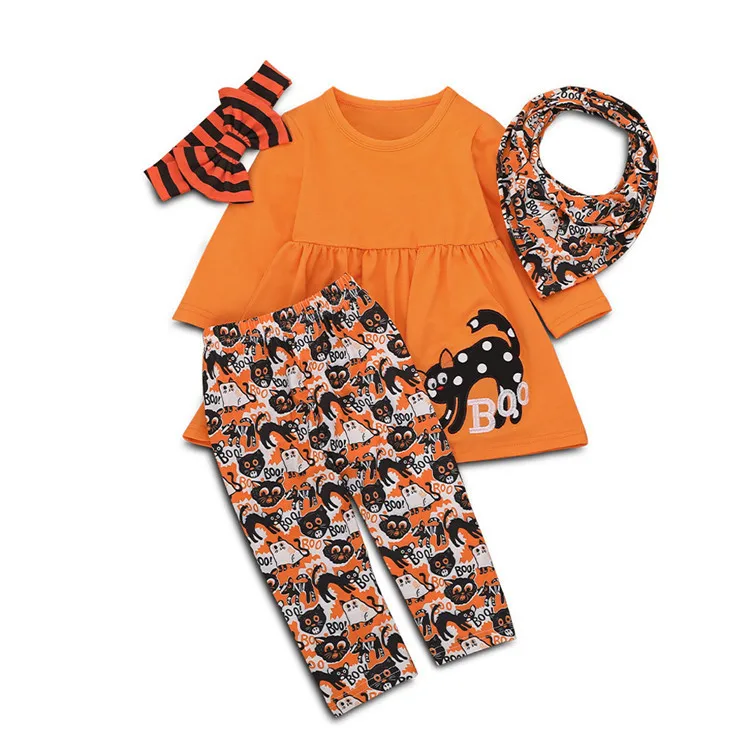 
high quality Baby Girls Ruffle Fall Sets Clothes, Wholesale Pumpkin printing girls Outfit, Little Girls Boutique Clothing Sets 