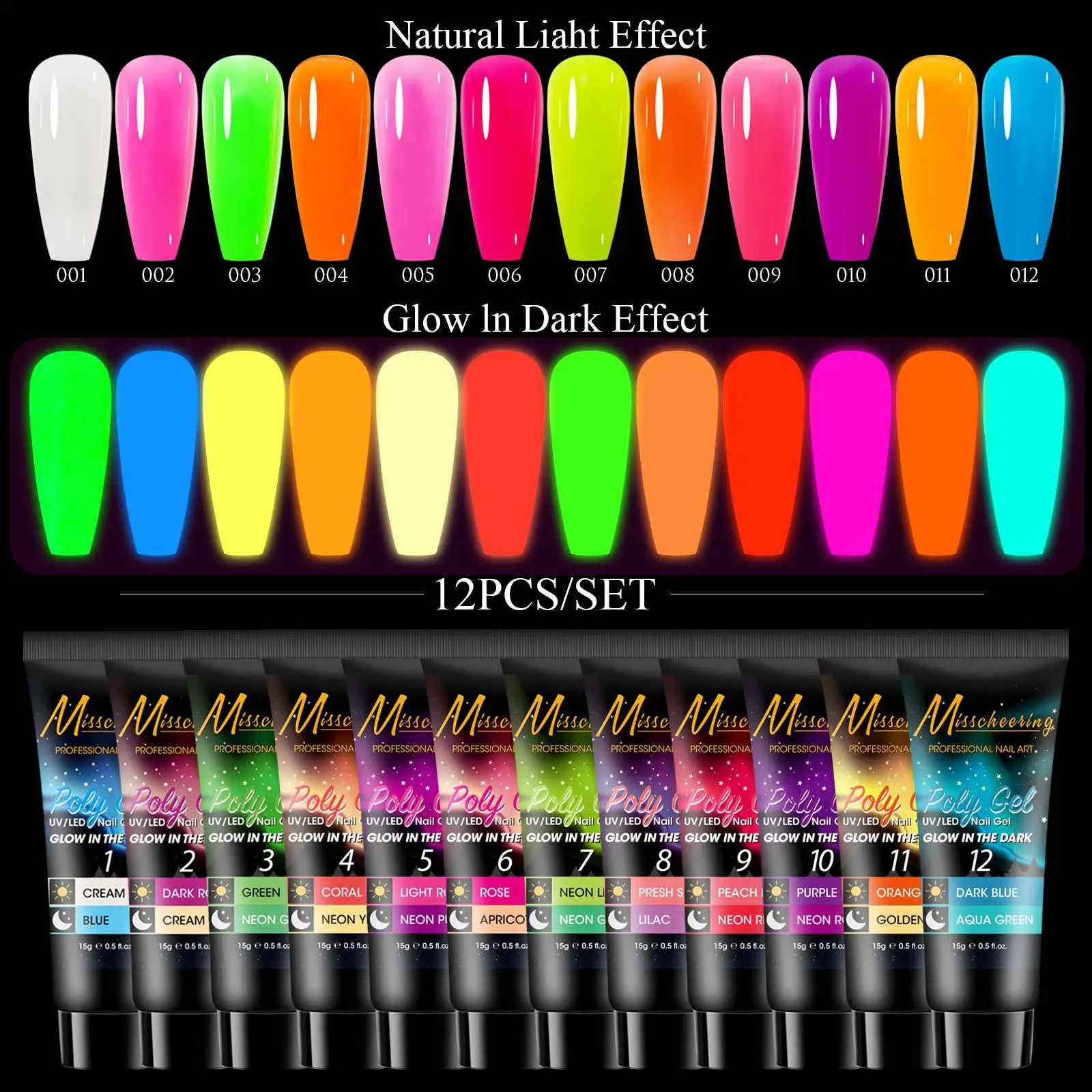 12pcs kit acrylic Nail Extension gesl new arrival professional nail poly hard gel