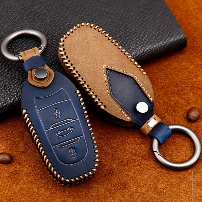 Fashion Luxury Crazy Horse skin car key leather case Peugeot 408 4008 3008 5008 308 301 508 2008
