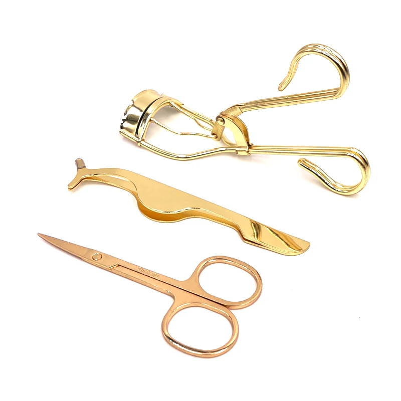 Wholesale custom your logo gold lash curler lash applicators scissors eyelash tweezers and brushes