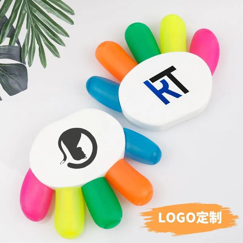 Novelty Fluorescent Marker Pen Customized Logo Fingers Shaped Highlighter Pen With 5 Colors