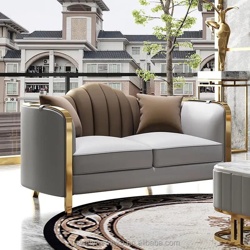 Modern Stainless Steel Nappa leather Sofa Living Room furniture 1 2 3 Sofa Set