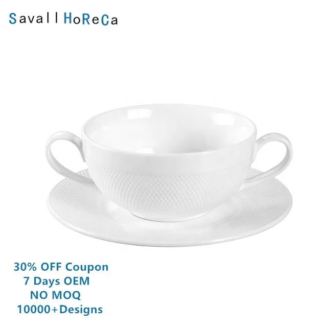  Керамическая миска для супа Savall HoReCa OEM с глубокой двойной ручкой 250 мл фарфоровая керамической мисо