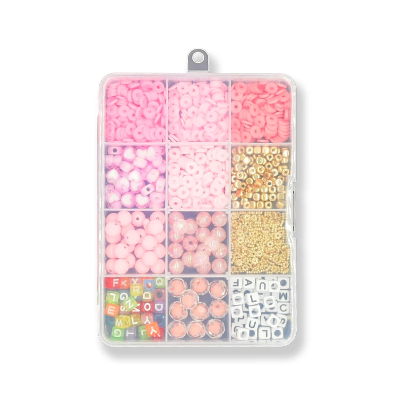 New Design 12 Grids Pink Gold Square CCB Clay Resin Spacer Beads In Beads Alphabet Burst Letter Beads For DIY Jewelry Making Kit