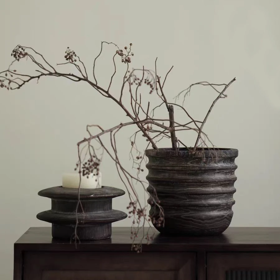 Modern Luxury Art Solid Wood Creative Decorative Vase Candle Holder Home Decorative Art Desktop Office Decorative Vase