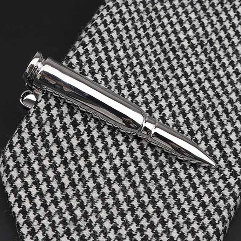 Chrome Stainless Cute Beard Gun Bullet Metal Classy Tie Clip for Men Necktie Clips Pin For Mens Gift