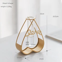 Nordic metal frame heart shaped flower vase wall hanging tabletop for wedding home accessories decorate