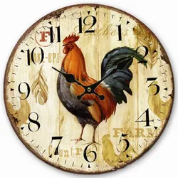 14 inch Promotion classic cheap wooden wall clock cock retro American style for farmhouse living room decoration