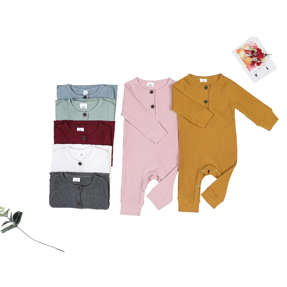 Newborn Baby Girl Clothes Long Sleeve Bodysuit Button Baby Romper Round Collar Jumpsuit