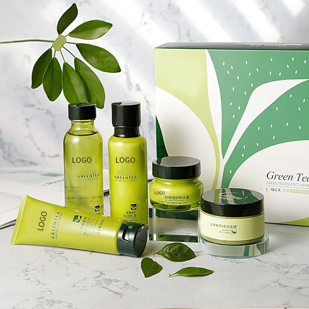 OEM Private Label Organic Green Tea Gift Set Facial Moisturizing Whitening Face Skin Care Set