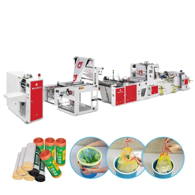 
PE Plastic automatic biodegradable trash bag on roll making machine drawstring garbage roll bag making machine in roll 