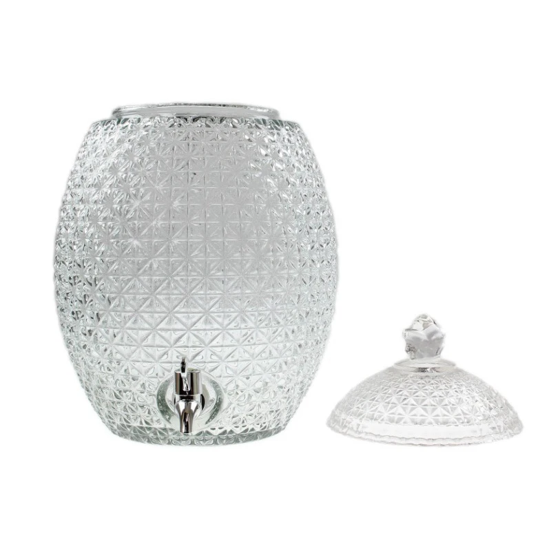 10Liter large glass food jar juice bottle with glass cover with taps with metal stand with six glass cups set box package