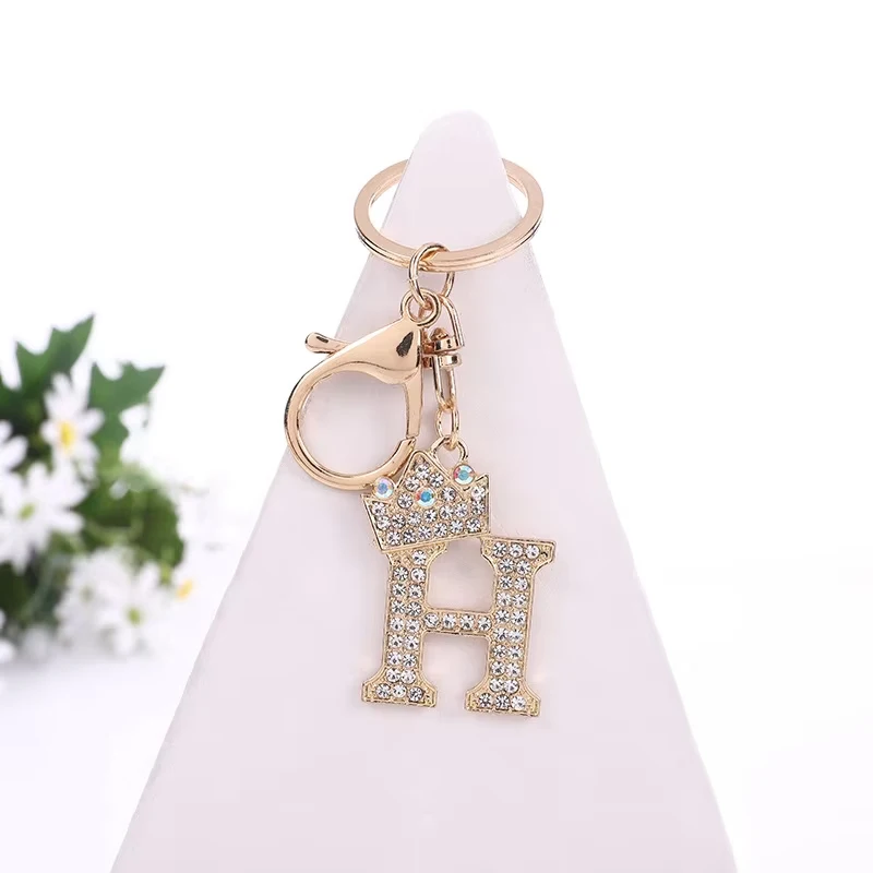 Wholesale women fashion A-Z letter key chain crystal crown alphabet rhinestone initial keychain letter keychain