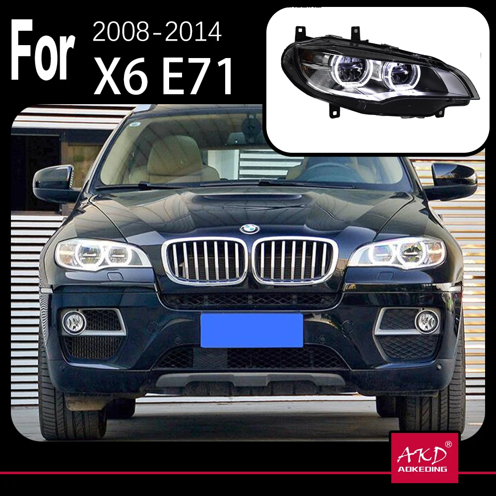 AKD Car Styling Head Lamp for BMW X6 Headlights 2007-2013 E71 LED Headlight Projector AngelEye DRL Signal Automotive Accessories