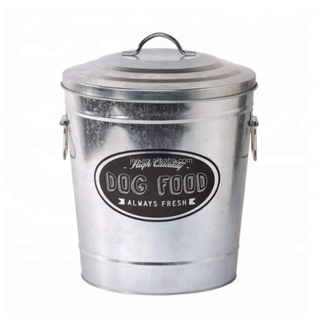 customized Galvanized Metal large capacity round Shape Pet Food Container Dog Food Storage box Pet Treat Jar With Lip