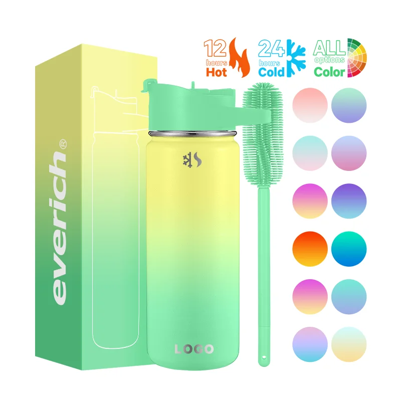 American Style Stainless Steel Sports Bottle 2-in-1 Functional Handle Lid with Wide Mouth and Brush Direct Drinking for Tours