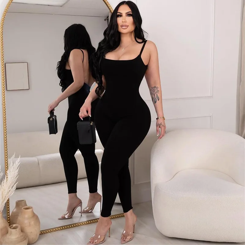 2024 повседневные Летние Комбинезоны женские однотонные лаконичные эластичные комбинезоны без рукавов с открытой спиной