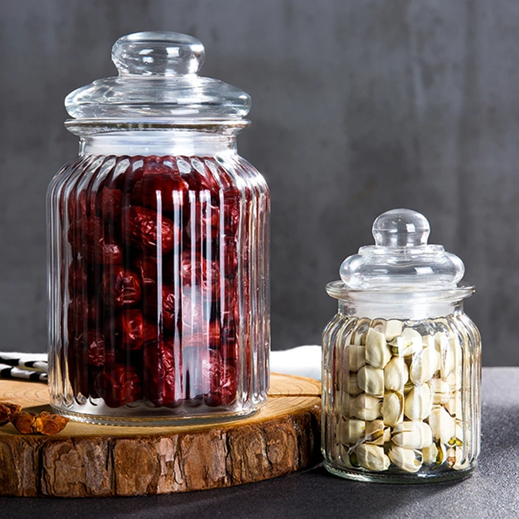 
230ml 650ml 950ml 1350ml clear vertical striped glass storage jar for grains candy nut with glass lid 