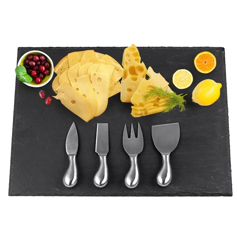 
Wholesale Natural Marble Slate Black Serving Plate Slate Cheese Board 
