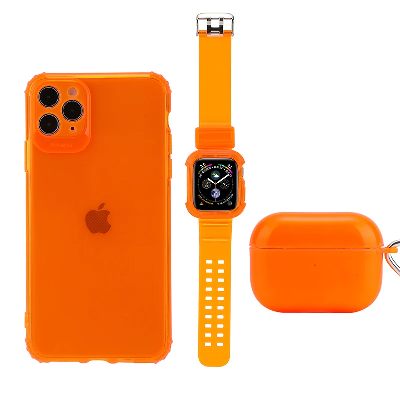 
Neon Color Plastic TPU 3 in 1 Set With Airpods 2 Case +Phone Case For iWatch Bands 