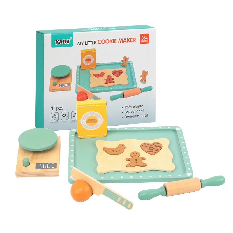 The new wooden cookies toy food kid pretend play food kitchen accessories with rolling pin gift for boys & girls 3 years and up