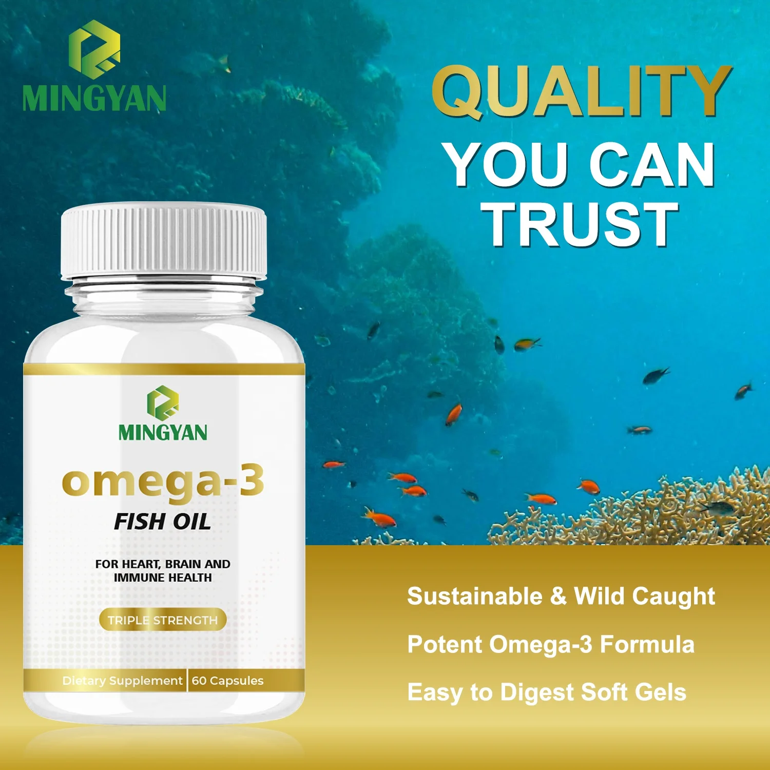 MingYan Omega с ароматом лимона softgels высокоэффективный рыбий жир омега-3 EPA & DHA-способствует здоровью мозга и сердца