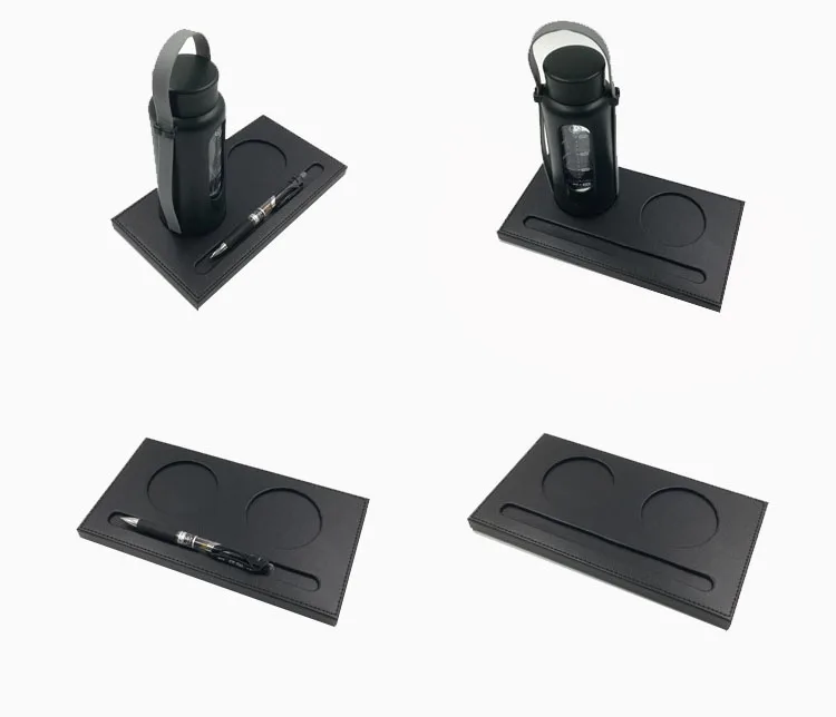 
Multi-function 2 compartment cup mat with pen holder,Business office PU conference with pen slot and cup holder 