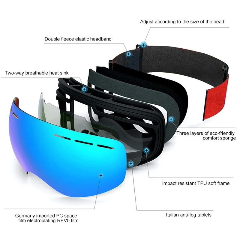 Factory UV400 Snowmobile Glasses Double Anti-Fog Goggles Snow Goggles Custom Logo Snowboard Ski Goggles Sports Sunglasses Men