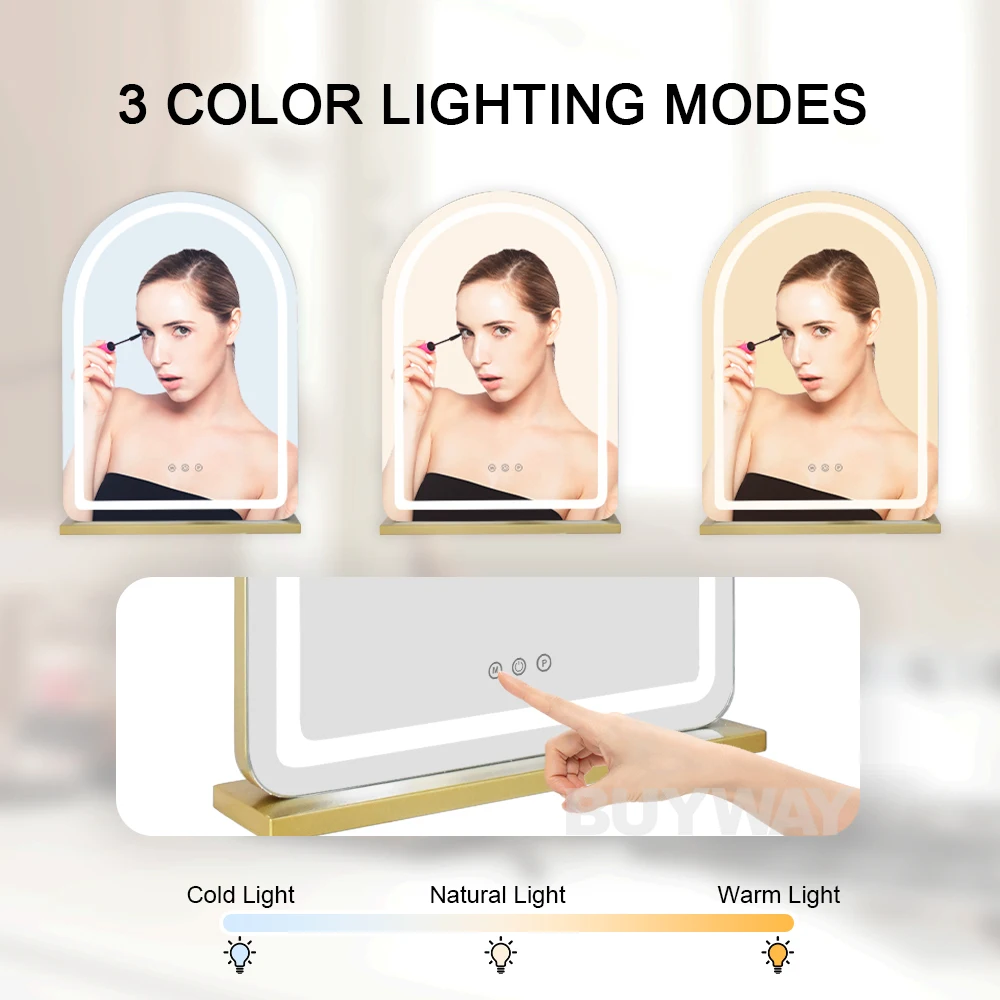 AMZ Hot Sale Dressing Table Large Vanity Mirror Dimmable LED With 3 Color LightsLighted Hollywood Makeup Mirror For Bedroom