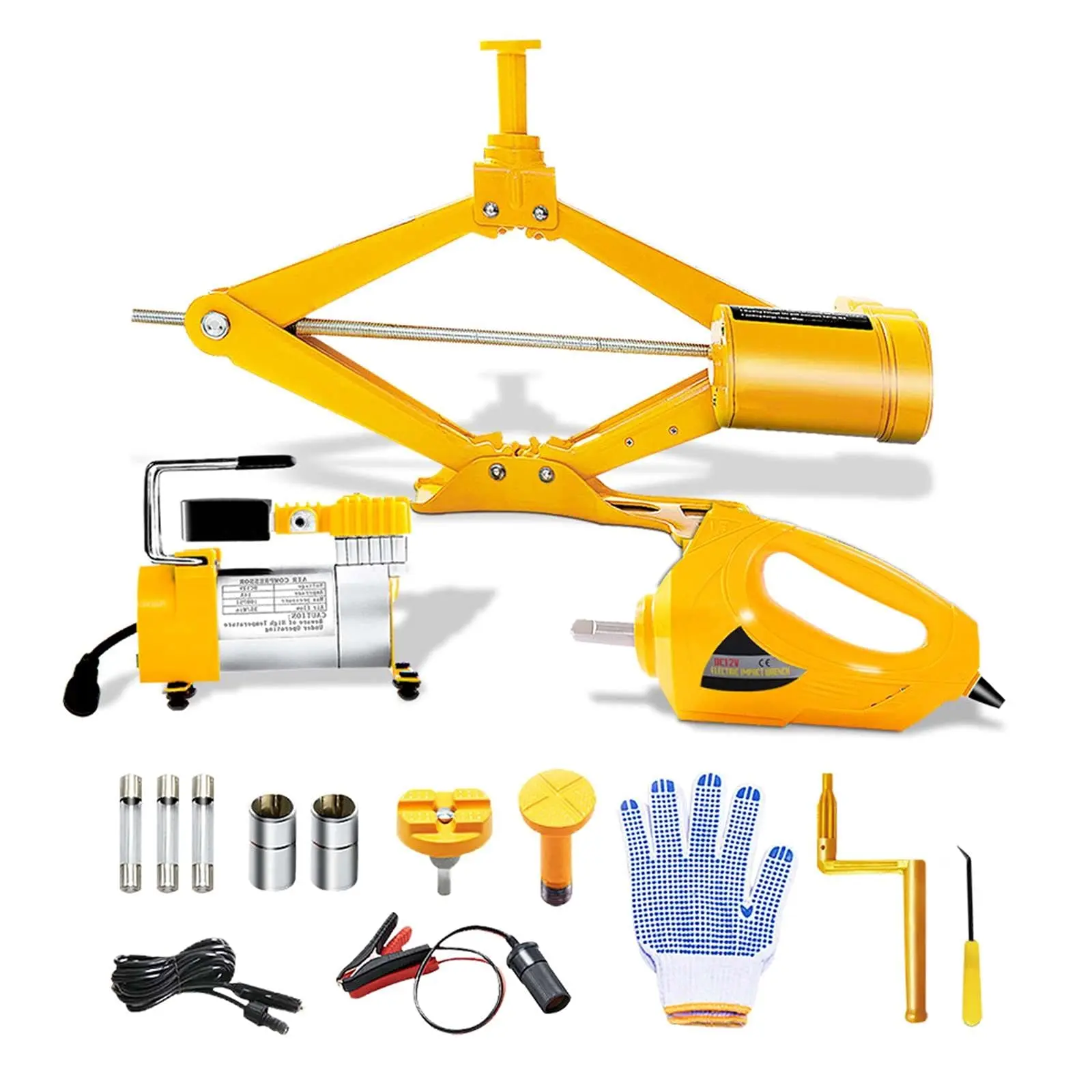 Electric Car Jack Kit 3 Ton 12V Scissor Car Jack with Impact Wrench & Inflator for Car SUV Sedan Tire Changing