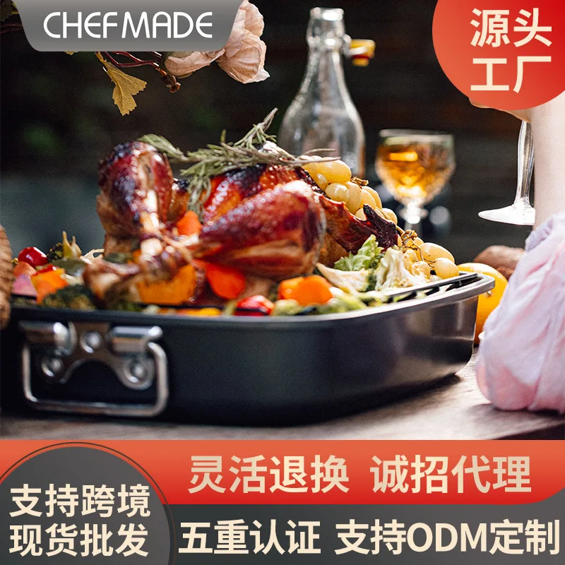 Black 17inch baking dish mold for home non-stick rectangular mold with v-shaped wire rack baking mold
