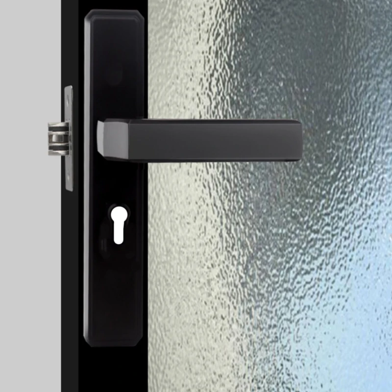 Fashionable silent black aluminum alloy door lock set, entrance key, fixed box door, inclined steering rod, plug-in door handle