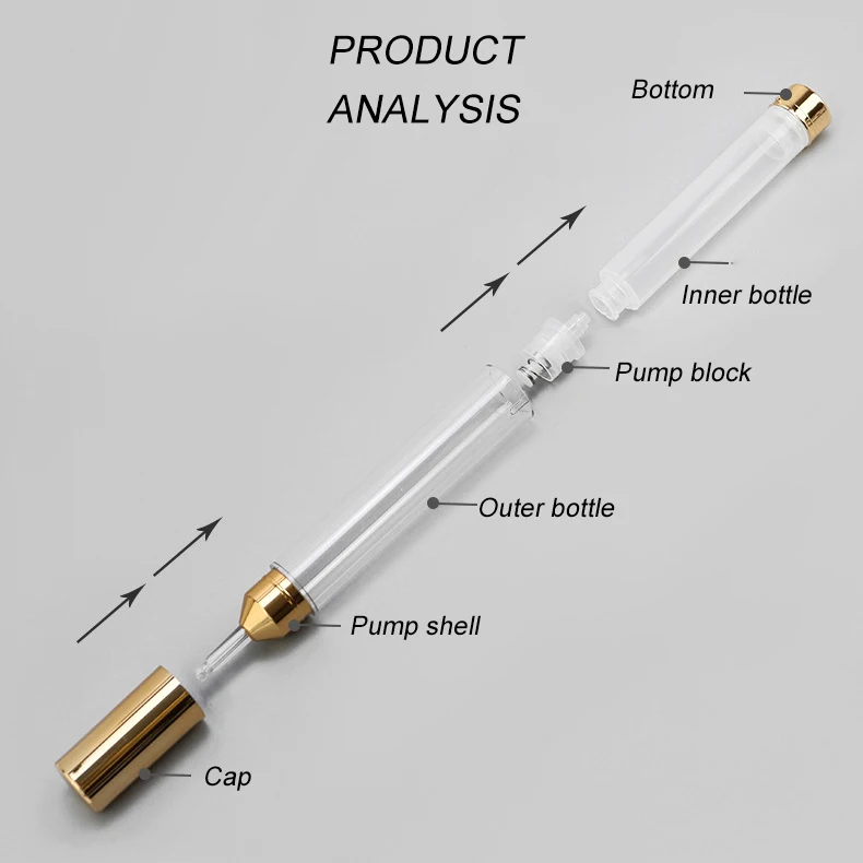 Wholesale Cosmetic container Customized color Empty 15g Plastic Airless Syringe Bottle Packaging