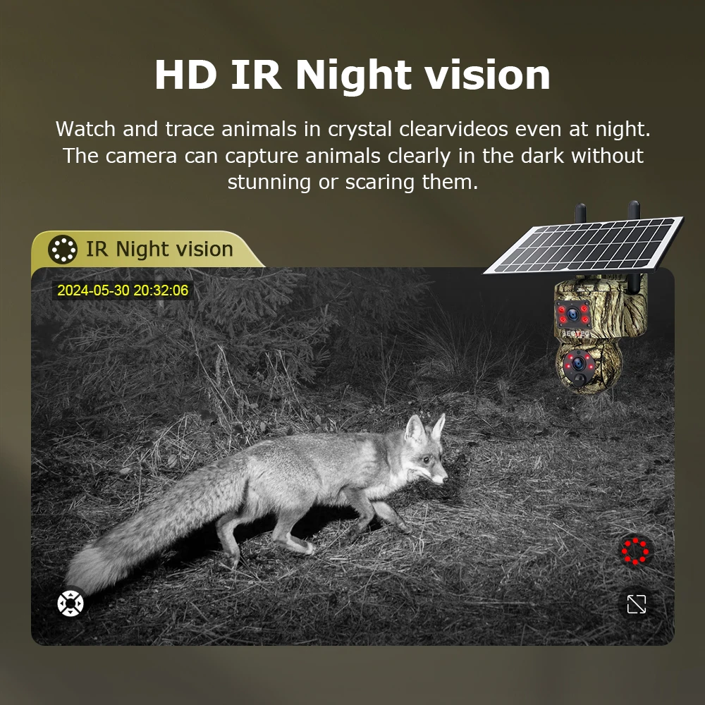 HD 6MP Dual Lens Camouflage 4G Solar Camera GSM Outdoor IP66 PTZ Wide Angel Hunting Trail Camera Motion Detect Hide CCTV Camera