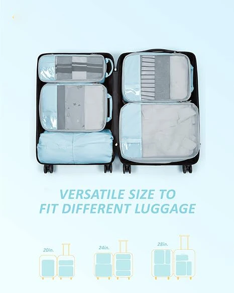 Packing Cubes 6 Pcs Luggage Bags Durable Travel Organizers Compression Cubes Bags for Luggage