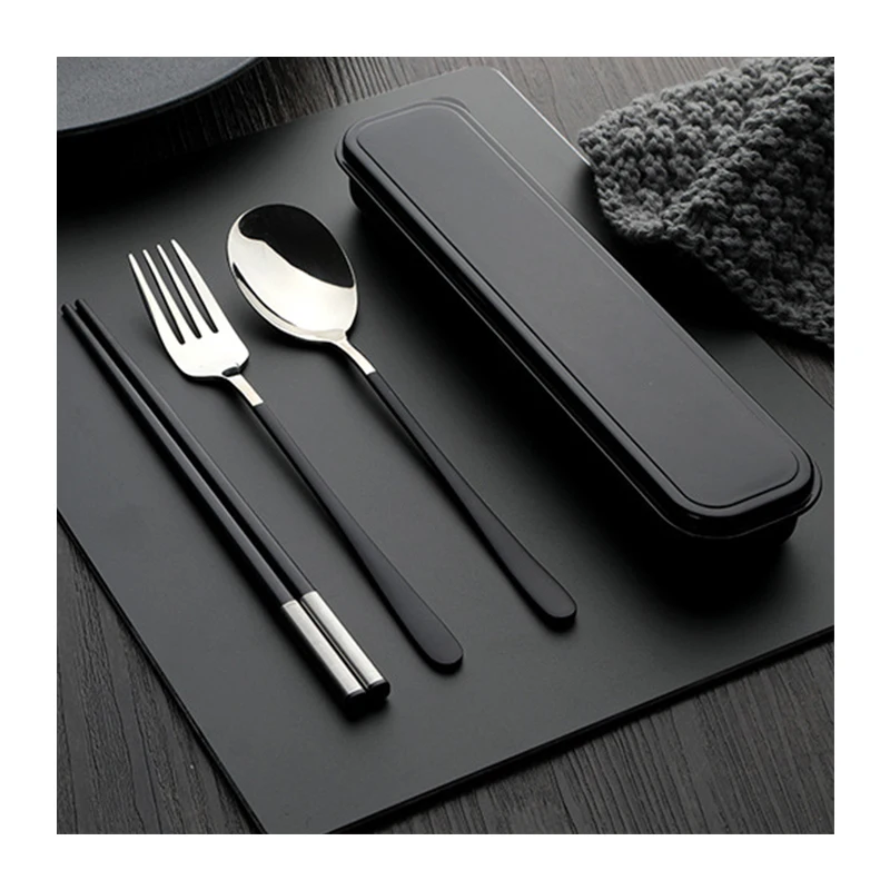 Low price Customizable logo/box stainless steel cutlery set camping utensils fork spoon chopsticks with case