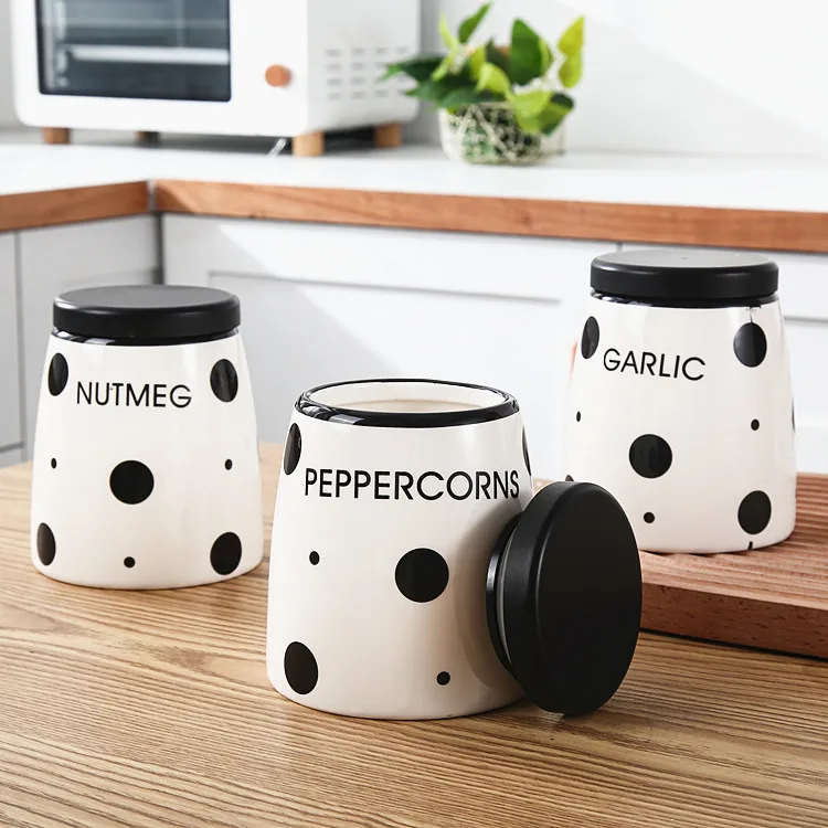 American kitchen storage ceramic garlic peppercorns nutmeg container jars hotel home goods storage canister set of 3