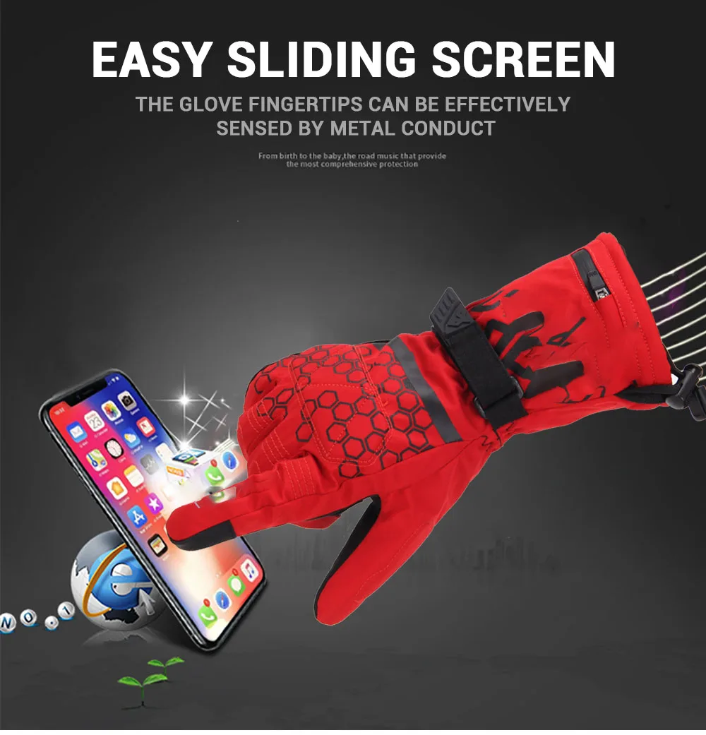 Motorcycle Motocross Heated Gloves Windproof Guantes 45-60 Degree Waterproof Box Men Polyester Outdoor Winter Motorcycle Sports