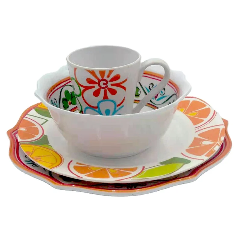 Melamine Dinnerware Floral 16-Piece Dinnerware Set luxury dinner plates cups with handle Melamine Tableware