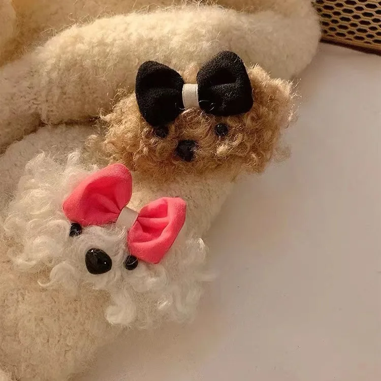 Супер милый новый осенний и зимний плюшевый бант кудрявые меховые щенок заколка для волос девушка сердце аксессуар